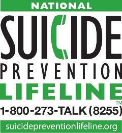 National Suicide Prevention Lifeline logo and telephone number 1-800-273-8255